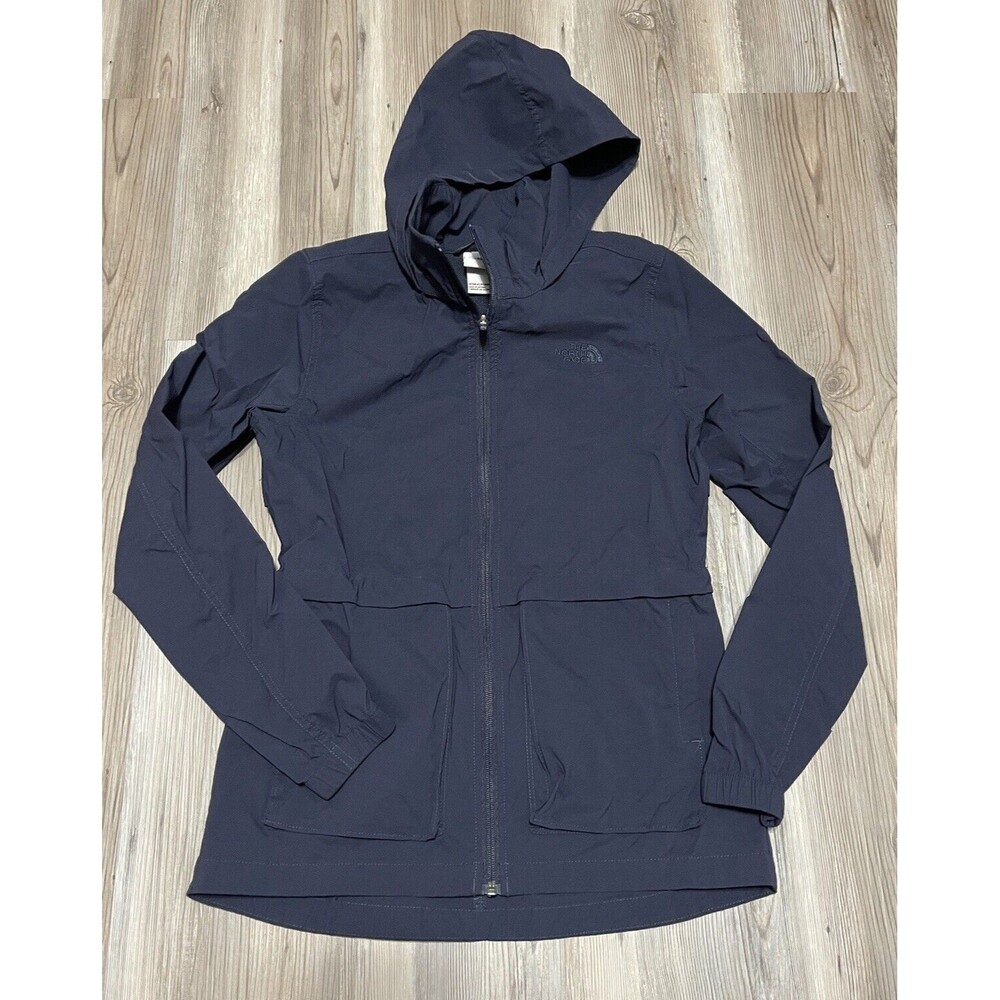 The North Face Women's Size XS Light Jacket Blue Pockets Cinch Waist Rain Coat